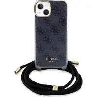 GUESS Crossbody Cord 4G-etui med trykk for iPhone 15/14/13 - svart