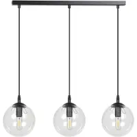 Emibig Hengelampe Glassy, 3 lyskilder, rett, svart, klar, glass