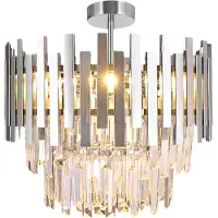 Eko-Light Taklampe Aspen metall kromfarget, glasskrystaller, Ø 45 cm