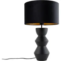 QAZQA Design bordlampe sort fløyelskjerm sort med gull 35 cm - Alisia