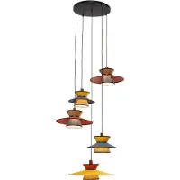 Kare pendellampe Riva, flerfarget, tekstil, tre, 5-flammig