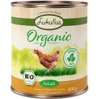 Lukullus Økonomipakke økologisk 12 x 800 g - Adult økologisk kylling med økologisk gulrot (glutenfri)