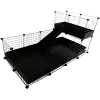 C&c modulbur, en-etasjes 4x2 + Loft 2x1 + Rampe, svart, for marsvin, 149cm x 77cm