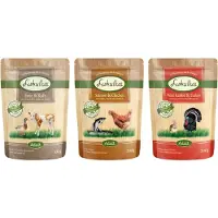 Lukullus porsjonsposer naturkost 6 x 300 g Mixpakke: Villkanin & kalkun / And & Kalv / Laks & Kylling