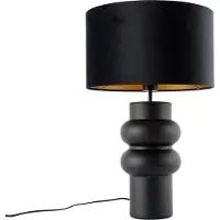 QAZQA Design bordlampe svart fløyelskjerm sort med gull 35 cm - Alisia