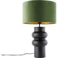 QAZQA Design bordlampe sort fløyels-skjerm grønn med gull 35 cm - Alisia