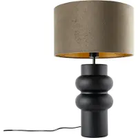 QAZQA Design bordlampe sort fløyelslampeskjerm beige med gull 35 cm - Alisia