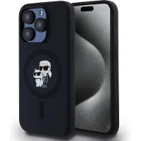 Karl Lagerfeld MagSafe-etui i silikon Karl&Choupette for iPhone 15 Pro - svart