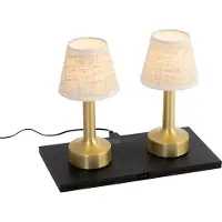 QAZQA Sett med 2 bordlamper gull med beige RGBW oppladbar - Elise