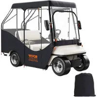Vevor golfbiltrekk for 2+2 passasjerer, heldekkende trekk i 600D polyester, egnet for golfbiler med 2+2 seter, vanntett, soltett og støvtett utendørs golfbiltrekk med tre glidelåsdører, svart