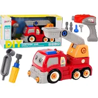 Leantoys lastebil med bom, byggesett, tegneserie, rød