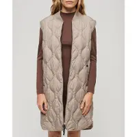 Superdry for woman. W5011659A Long, lined Studios waistcoat in beige (M), Casual, Recycled Polister