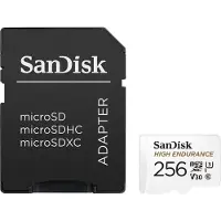 SanDisk High Endurance - Flashminnekort (microSDXC til SD-adapter inkludert) - 256 GB - Video Class V30 / UHS-I U3 / Class10 - microSDXC UHS-I