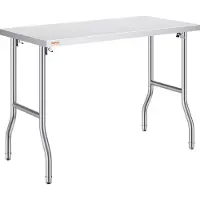 Vevor Kommersielt Arbeidsbord Arbeidsstasjon 121,9x61 cm Sammenleggbart Kommersielt Forberedelsesbord, Kraftig Sammenleggbart Bord i Rustfritt Stål med 299,8 kg Last, Kjøkkenarbeidsbord, Sølvfarget Kj
