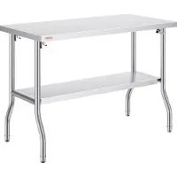 Vevor Kommersielt Arbeidsbord Arbeidsstasjon 121,9x61 cm Sammenleggbart Kommersielt Forberedelsesbord, Kraftig Sammenleggbart Bord i Rustfritt Stål med 350,2 kg Last, Kjøkkenarbeidsbord, Sølvfarget Kj