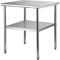 Vevor forberedelsesbord i rustfritt stål, 30 x 30 x 36 tommer, 800 kg lastekapasitet kraftig metallarbeidsbord med justerbar underhylle og føtter, kommersiell arbeidsstasjon for kjøkken, garasje, rest