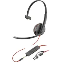 HP Poly Poly Blackwire 3215 - Blackwire 3200 Series - hodesett - on-ear - kablet - 3,5 mm jakk, USB-C - svart - Certified for Skype for Business, Avaya Certified, Cisco Jabber Certified, UC-sertifisert