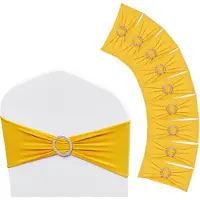 Vevor Stretch Spandex Stolskjær, Stoltrekk og Stretch Stolskjær med Rund Spenne, Elastiske Stolbånd, Passer til Bryllup, Ferie, Bankett, Fest Stoldekorasjon (100 STK. Gyllen Gul)