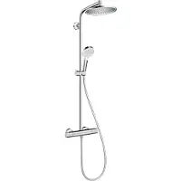 Hansgrohe Crometta S240 brusesystem i hvid/krom med 350 mm brusearm, håndbruser med 1 strålefunktion Rain. EuroSmart 9l/min.