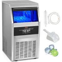 Vevor kommersiell ismaskin, 45 kg/24 timer, ismaskin, 45 isbiter på 12–15 minutter, frittstående ismaskin i skap med 11 kg lagringskapasitet, LED digitalt display, for bar, hjemmekontor, restaurant