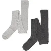 Minymo Strømpebukser - Ull - Rib - 2-pack - Grey Melange - - 56/62 - Strømpebukser
