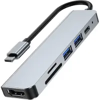 Tech-Protect V4 6in1 USB-C - USB-A 3.0 / USB-A 2.0 / USB-C / HDMI / micro SD / TF / SD card reader - gray USB-hub - USB 2.0 - 6 porter - Grå