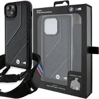 BMW M Edition Carbon Stripe & Strap-etui for iPhone 15 Plus / 14 Plus - svart
