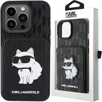 Karl Lagerfeld Saffiano Cardslots and Stand Monogram Choupette-etui til iPhone 15 Pro Max - Svart