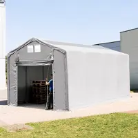 TOOLPORT 4x8 m telthall, PVC-presenning, grå, med statikk (jordunderlag)