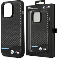 BMW Leather Carbon-etui for iPhone 15 Plus - svart