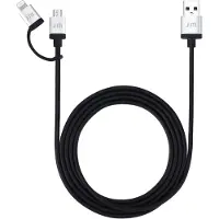 JustMobile AluCable Duo, 1,5 m, USB A, Micro-USB B/Lightning, Hankjønn/hankjønn, Aluminium, Sort