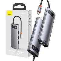 Baseus Hub 8in1 Metal Gleam Series USB-C to 3x USB 3.0 + HDMI + USB-C PD + Ethernet RJ45 + microSD/SD USB-hub - USB 3.0 - 7 porter - Grå