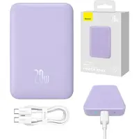 Baseus Magnetisk mini induktiv powerbank 10000mAh 20W - Lilla + USB-C - USB-C-kabel