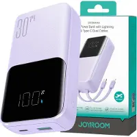 JOYROOM JR-PBC07 20000mAh 30W minikraftbank med USB-C- og Lightning-kabler - lilla