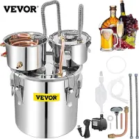 Vevor Alkoholdestillasjonsapparat, 50L SUS Vannalkoholdestiller med kondensator og Thumper-tønne, 13,2Gal vinkjele med kobberrør, hjemmebryggingssett med innebygd termometer for DIY whisky, vin og bra