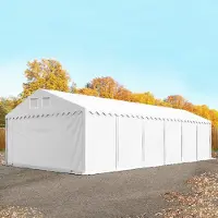 TOOLPORT 6x12 m lagertelt, PVC-presenning, hvit, med bunnramme, med statikk (jordunderlag)