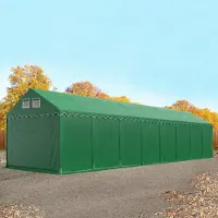 TOOLPORT 4x24 m lagertelt, PVC-presenning, mørkegrønn, med bunnramme, med statikk (betongunderlag)