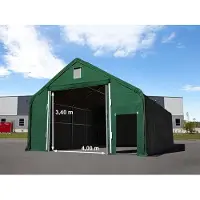 TOOLPORT 8x12 m telthall, PRIMEtex-PVC-presenning, mørkegrønn, med statikk (betongunderlag)