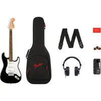Squier Affinity Series Stratocaster Mustang Micro Pakke Svart med Gigbag og HD9 Hodetelefoner