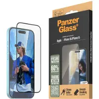 PanzerGlass iPhone 16/15 EyeCare Ultra-Wide Fit EasyAligner Skjermbeskyttere - svart kant