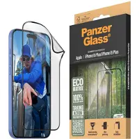 PanzerGlass iPhone 15 Plus/16 Plus Eco Matrix Ultra-Wide Fit skjermbeskytter - svart kant