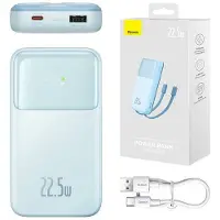 Baseus Comet Series powerbank med display 10000mAh 22,5W - blå + USB-A - USB-C-kabel 0,3m - hvit