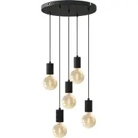 Calex Retro pendellampe, rund, 5 lyskilder, svart