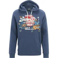 Superdry for man. M2013702A Graphic hooded sweatshirt with logo Tokyo Vintage blue (L), Casual, Cotton, Sustainable