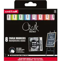 Uniball Uni krittmerkesett 8 stk. PWE5 (hvit, gul, grønn, blå, fiolett, rød, oransje, rosa)