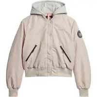 Superdry for woman. W5011654A Beige hooded bomber jacket with hood (L), Casual, Nylon, Long sleeve