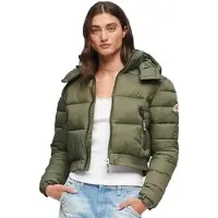 Superdry for woman. W5011682A Short hooded jacket Fuji green (XL), Casual, Nylon