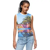 Superdry for woman. W6011959A Tank top with white sub print (XS), Casual, Cotton, Sleeveless / Straps