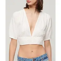 Superdry for woman. W6011858A Short-sleeved lace trimmed top Ibiza white (M), Casual, Cotton, Short sleeve