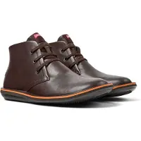 Camper for man. 36530-060 Brown Beetle Leather Ankle Boots (45), Flat, Laces, Casual